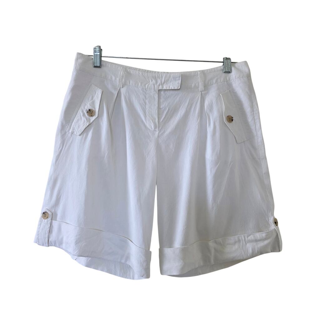 Theory Saks Fifth Avenue Linen Blend Shorts Womens Size 8 White Tailored Cuffed